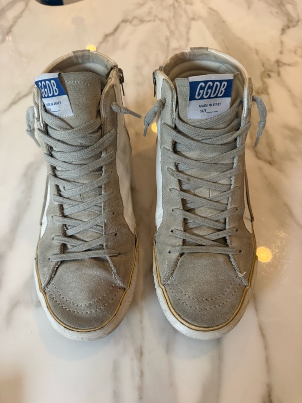 Golden Goose white and gray leather and Suede High-Top Sneakers with White Star